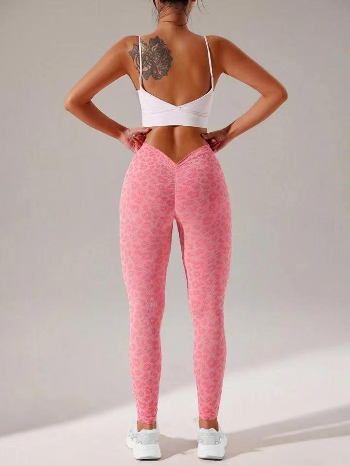 Burst V-waist solid color leopard print seamless high waist hip lift fitness pants 10 color