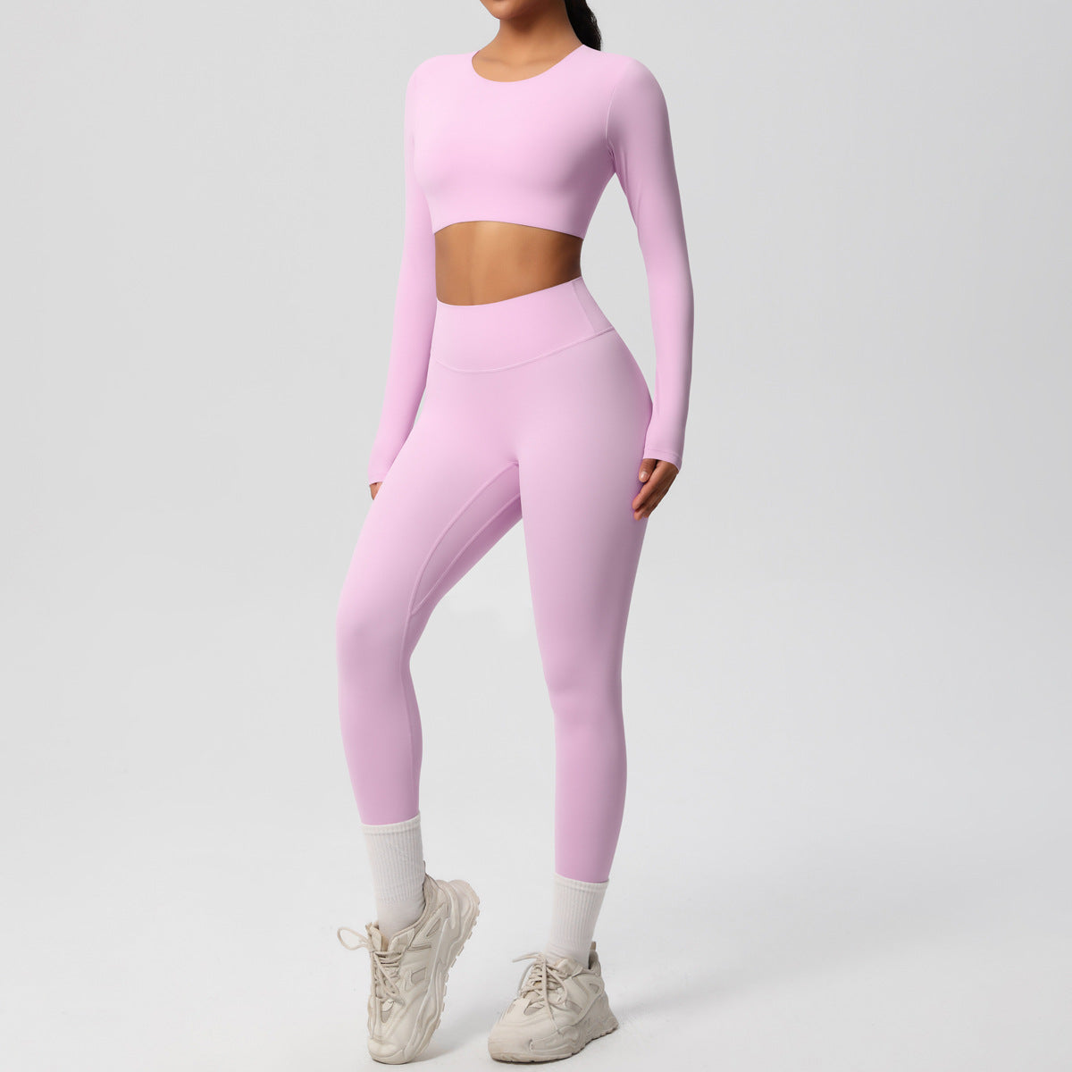 Frosted tight yoga dress with chest pad long sleeve pants two-piece set