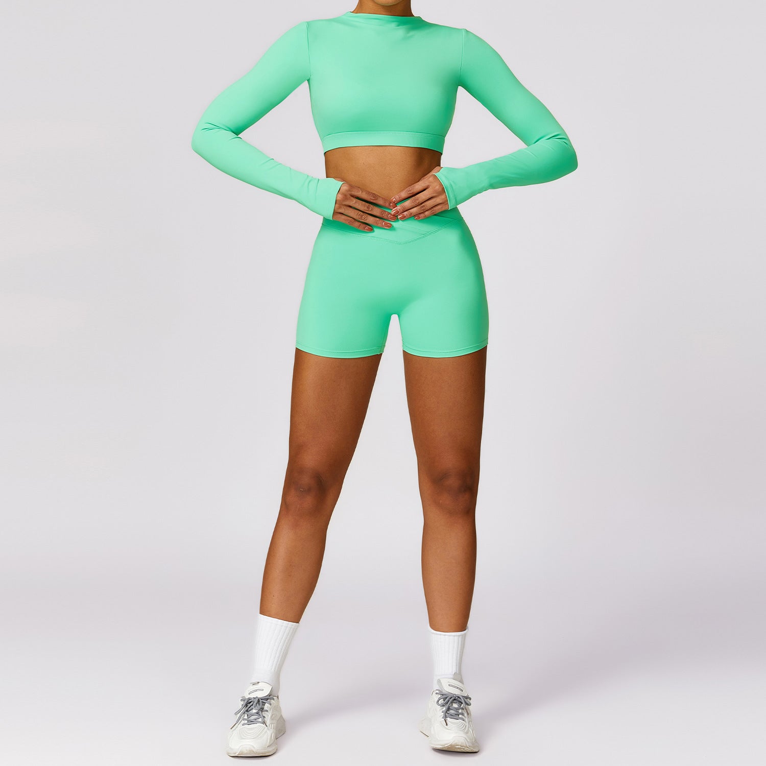 Quick dry beauty back yoga set Long sleeve tight sports set  8578 5colors