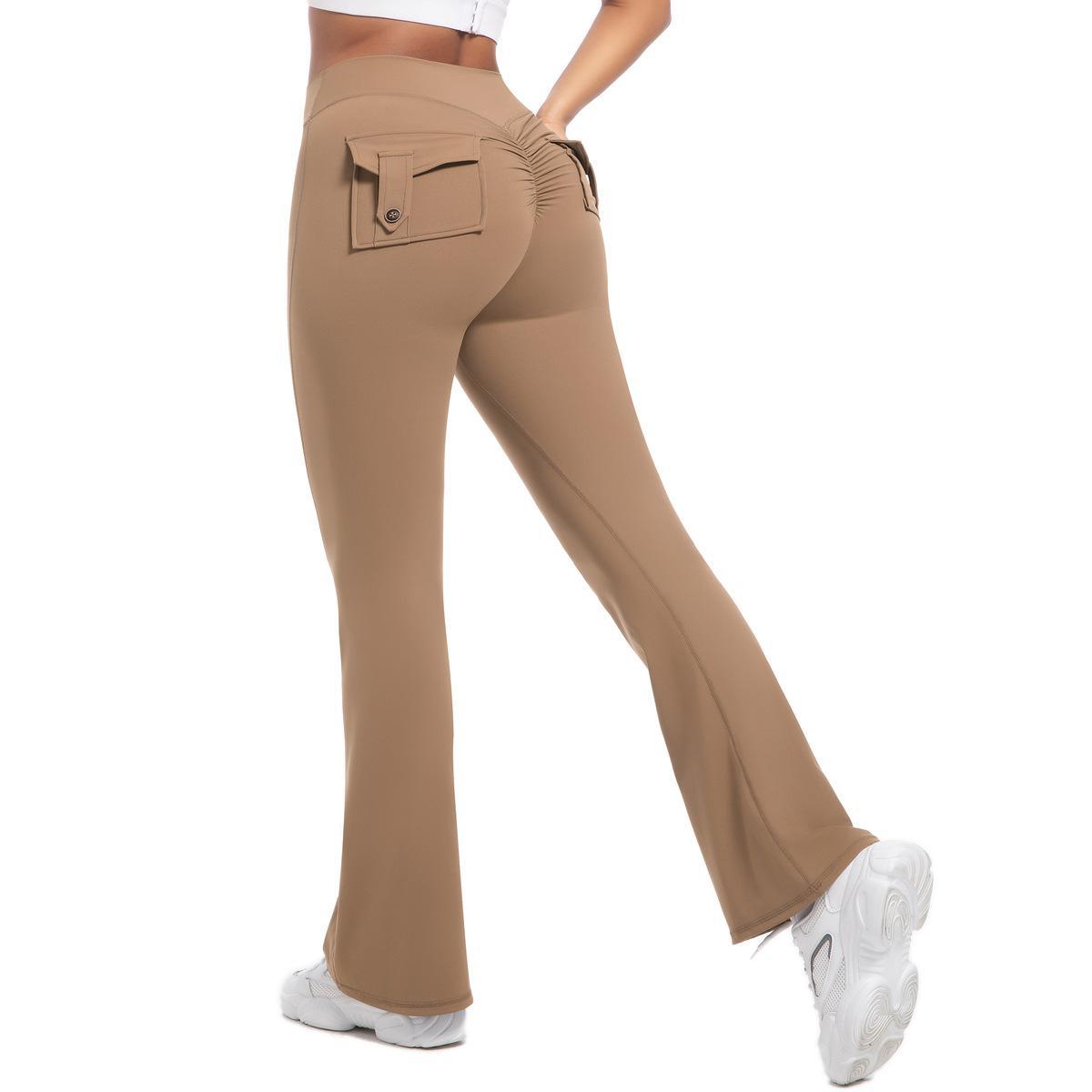 Peach cargo tights high-waisted stretch button-up yoga pants