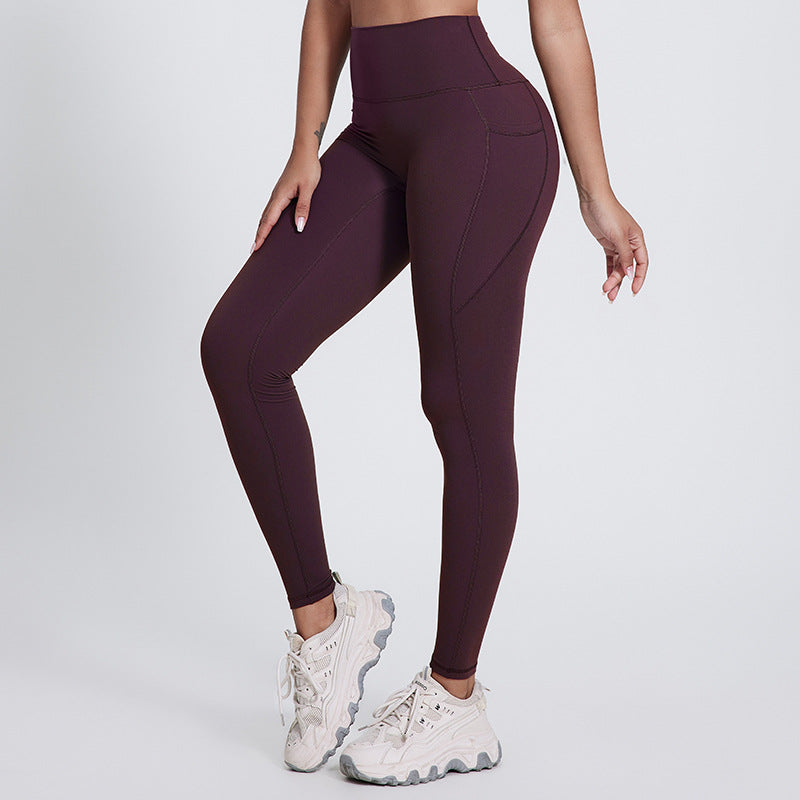 Tight-fitting yoga pants with pockets that pull in your belly and lift your hips