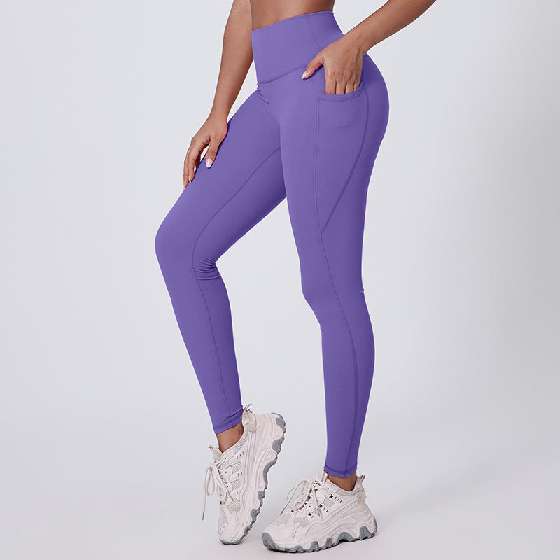 Tight-fitting yoga pants with pockets that pull in your belly and lift your hips