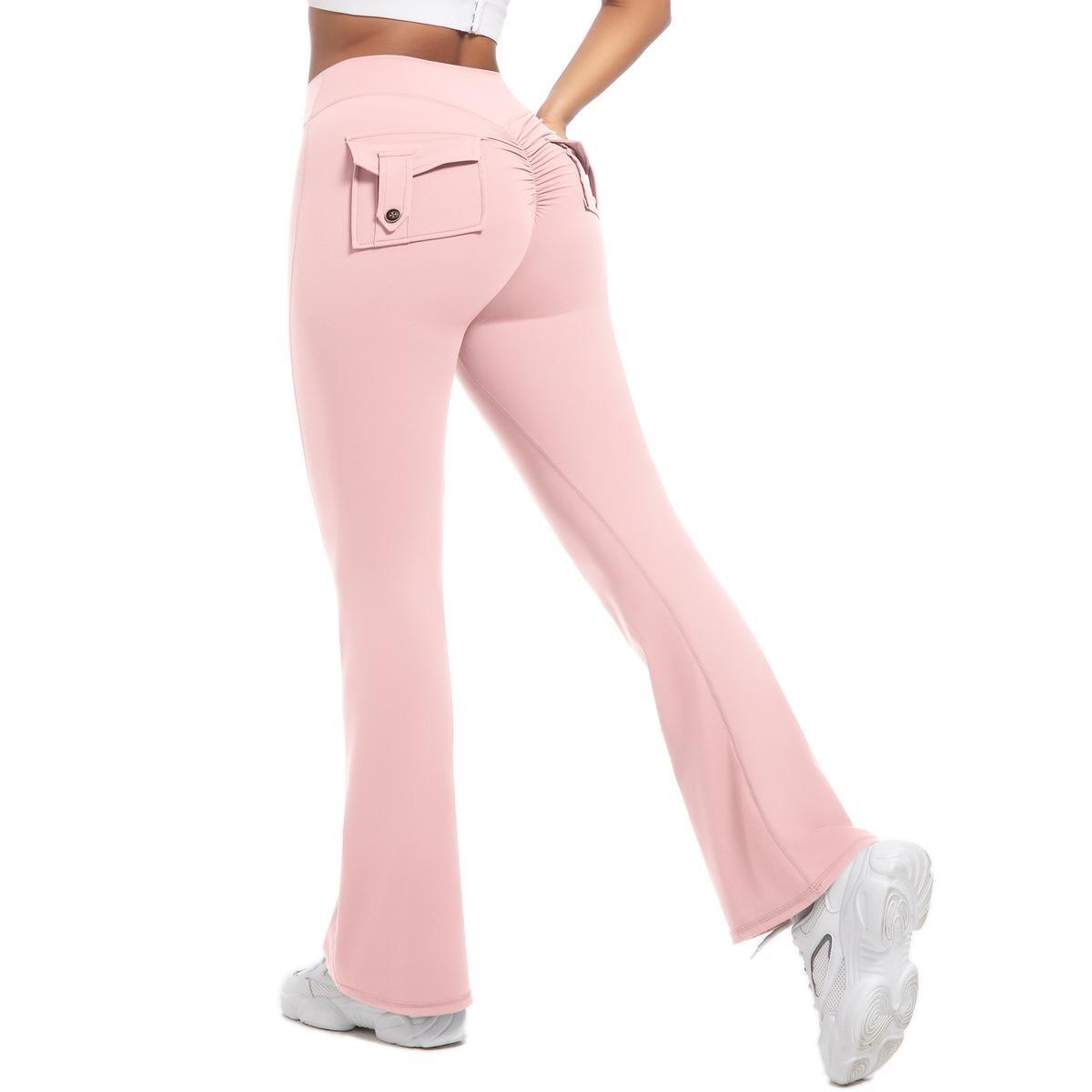 Peach cargo tights high-waisted stretch button-up yoga pants