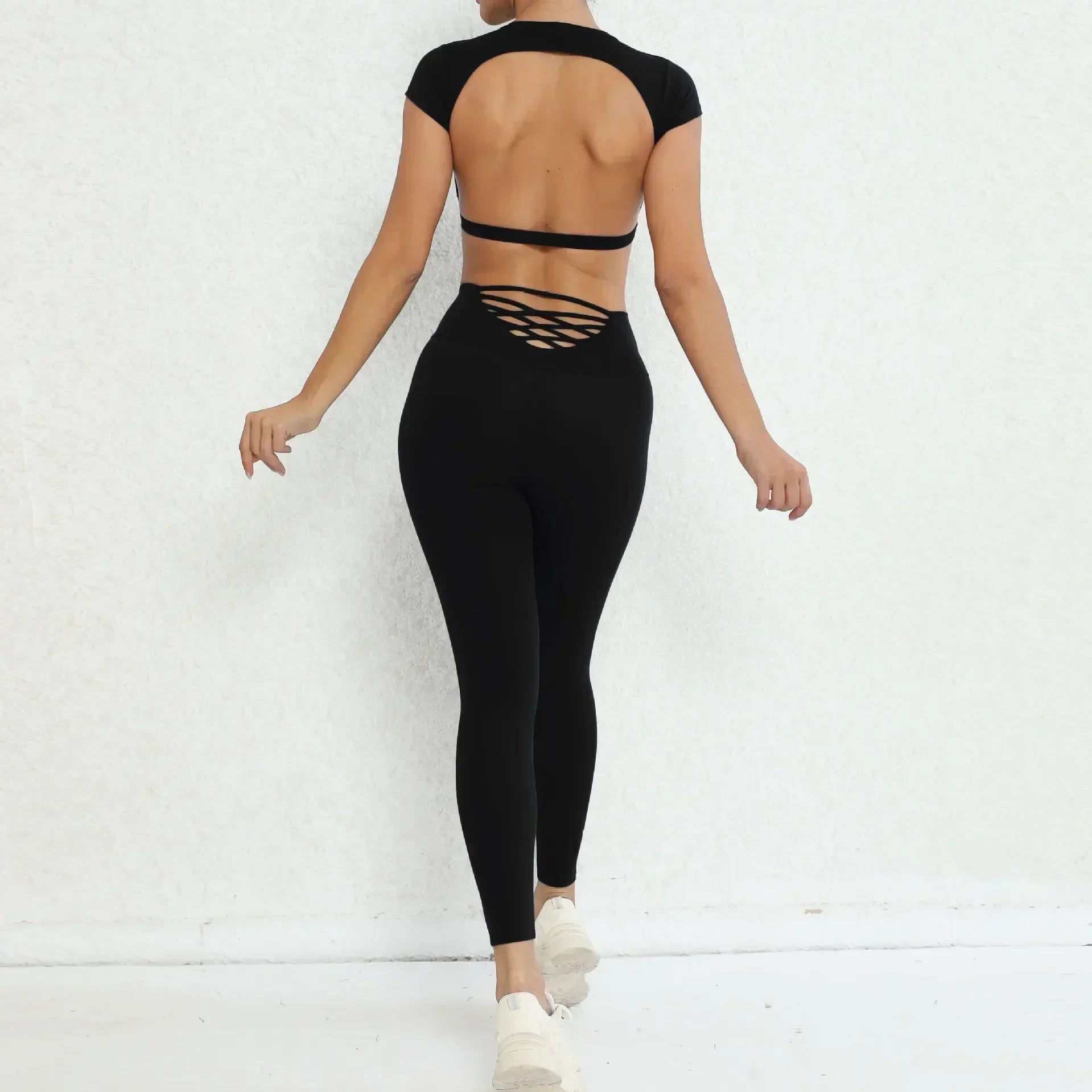 High Wait Hip-Lifting Pants Backless Workout Clothes Gym Leggjngs Set for Women