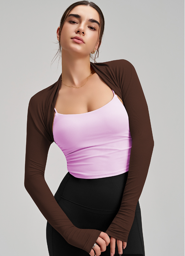New sports long sleeve yoga fitness solid color cardigan small shoulder training sports smock