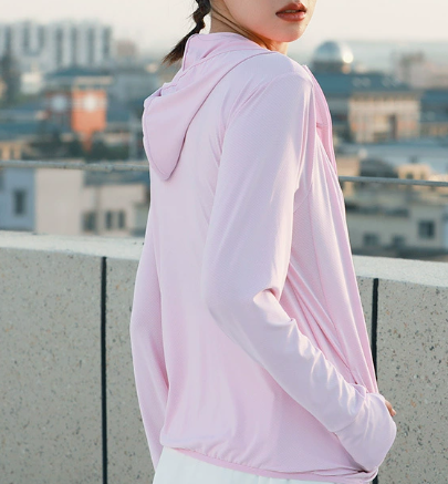 New Arrival Women Thin Hooded Sun Protection Jacket, Long Sleeve Jacquard Breathable Outdoor UV Protection Coat