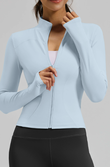 Women's Stand Collar Long Sleeve Yoga Jacket, Slim Fit & Tight Cut for Running & Fitness