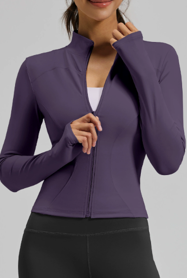 Women's Stand Collar Long Sleeve Yoga Jacket, Slim Fit & Tight Cut for Running & Fitness