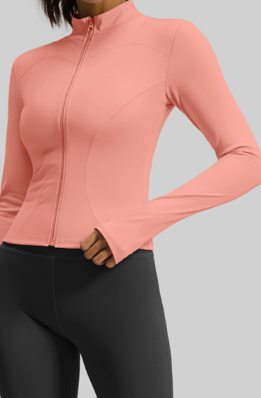 Women's Stand Collar Long Sleeve Yoga Jacket, Slim Fit & Tight Cut for Running & Fitness