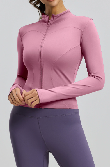 Women's Stand Collar Long Sleeve Yoga Jacket, Slim Fit & Tight Cut for Running & Fitness