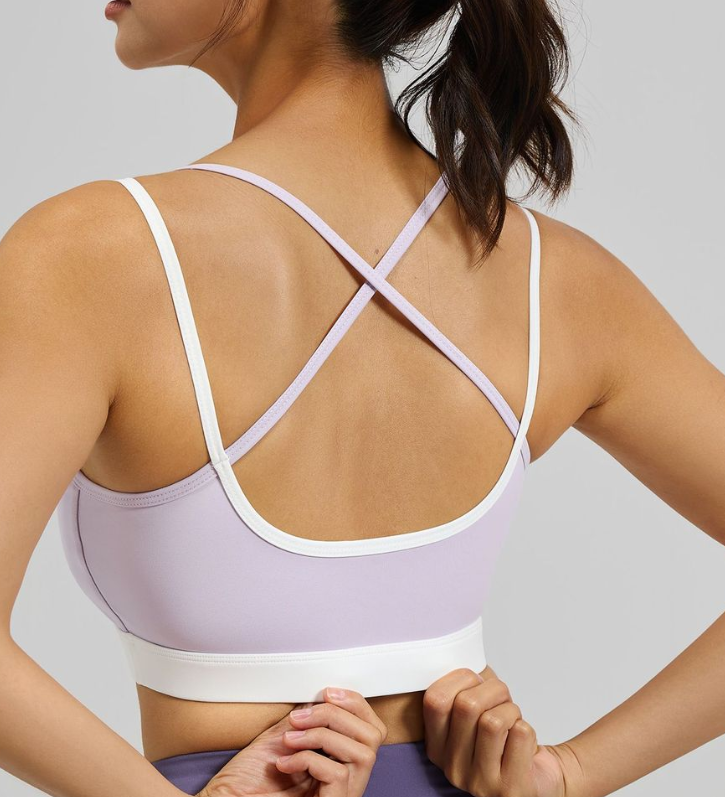 Women Color Block Crisscross Back High Impact Sports Bra, Shockproof Fixed Padding Yoga Tank Top