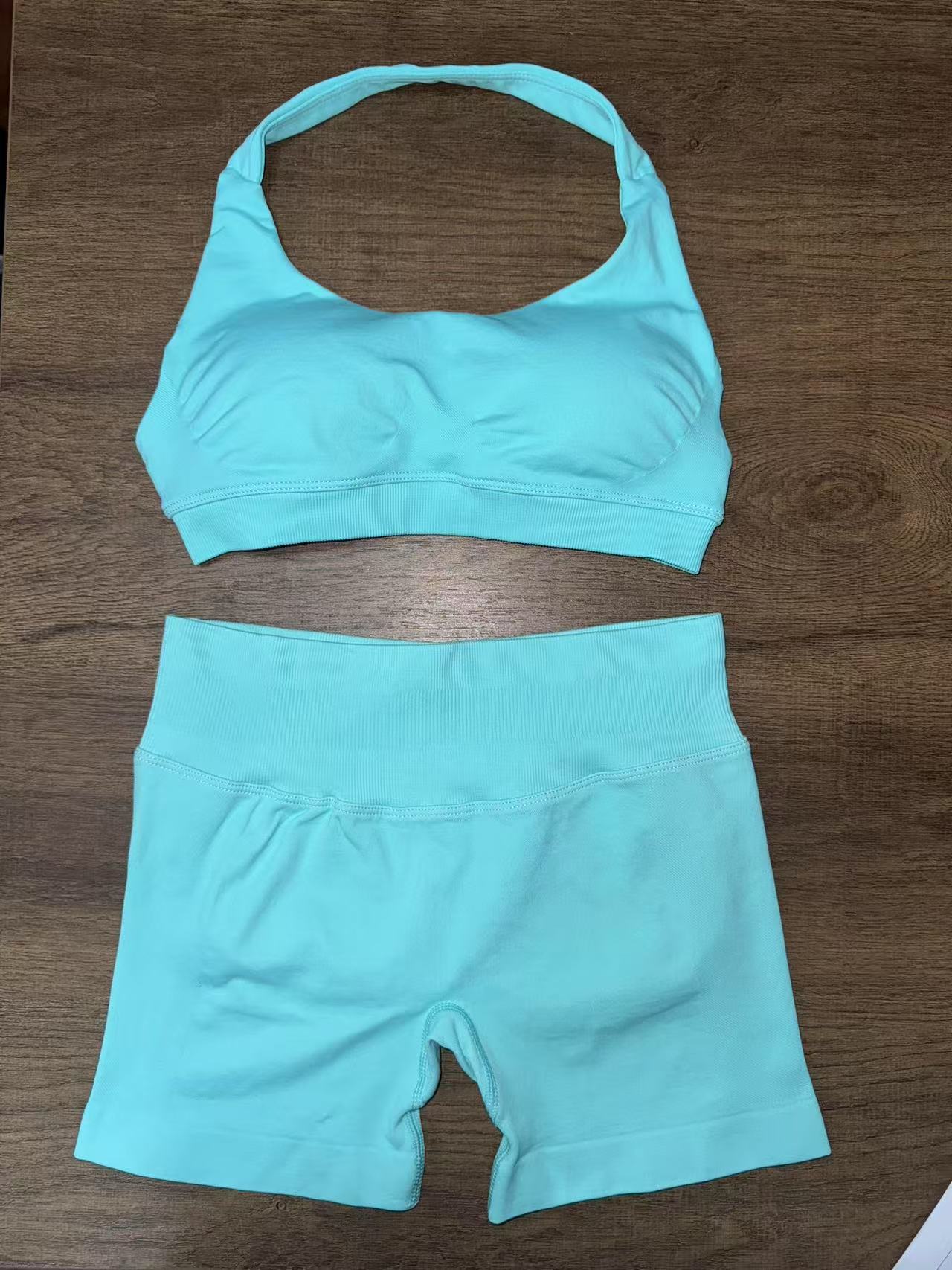 Women Halter Neck High Waist Yoga Tracksuit Slim Fitness Shorts Set 1