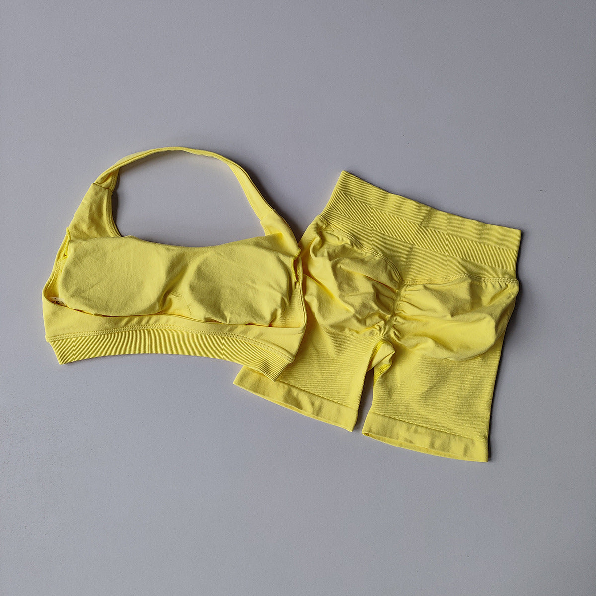 Women Halter Neck High Waist Yoga Tracksuit Slim Fitness Shorts Set
