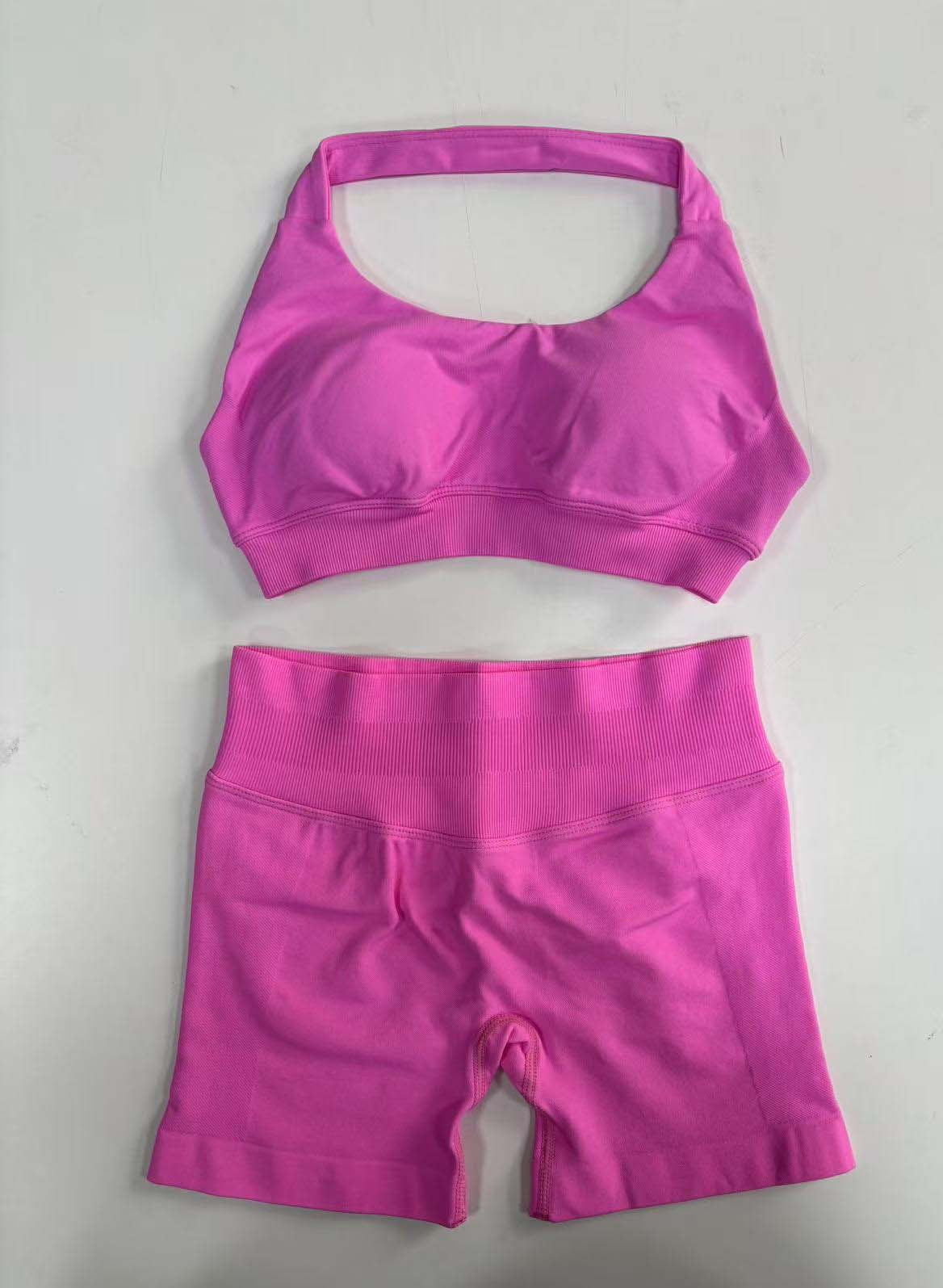 Women Halter Neck High Waist Yoga Tracksuit Slim Fitness Shorts Set 1