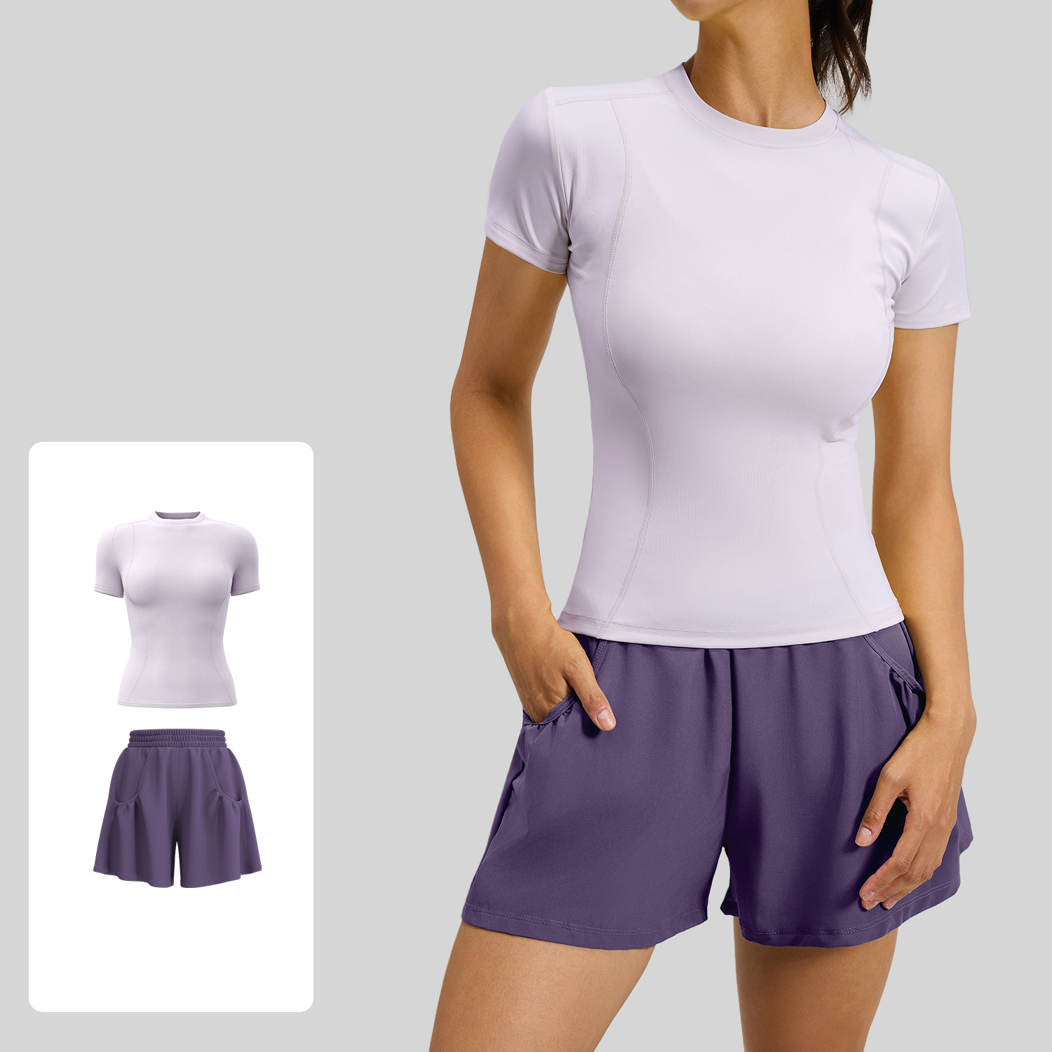 Solid color sports suit high waist tight running hip yoga fitness suit female
