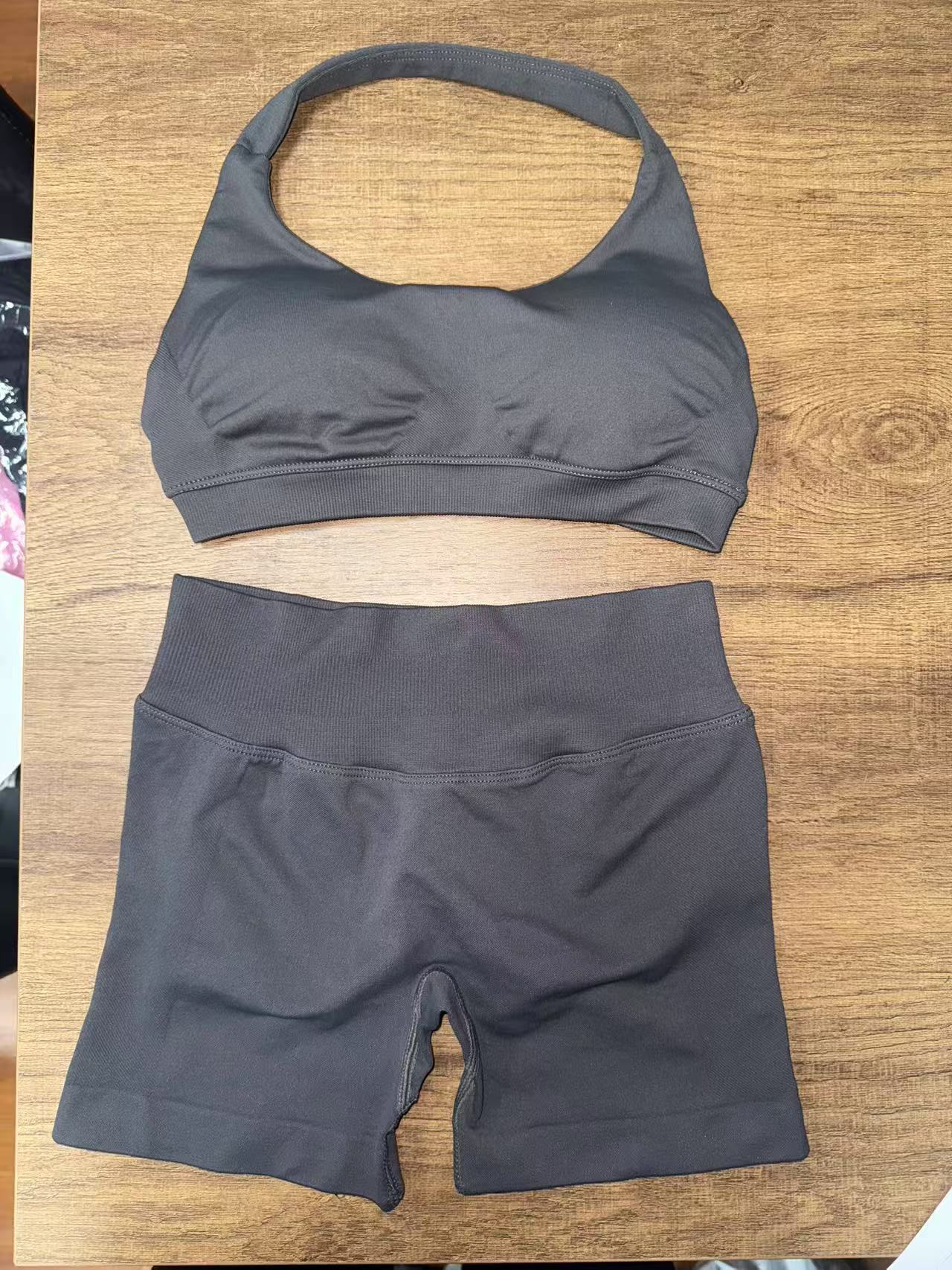 Women Halter Neck High Waist Yoga Tracksuit Slim Fitness Shorts Set 1