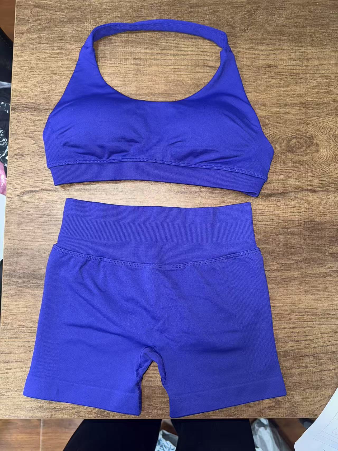 Women Halter Neck High Waist Yoga Tracksuit Slim Fitness Shorts Set 1