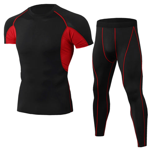 Men's PRO Tight fitness training suit Stretch quick dry suit Short sleeve + trousers 12 colors