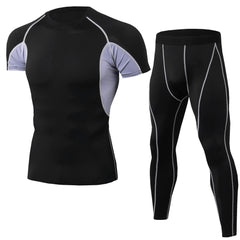 Men's PRO Tight fitness training suit Stretch quick dry suit Short sleeve + trousers 12 colors
