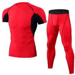 Men's PRO Tight fitness training suit Stretch quick dry suit Short sleeve + trousers 12 colors