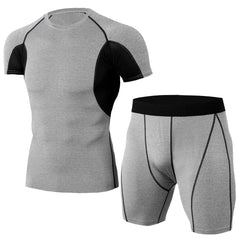 Men's PRO Tight fitness training suit Stretch quick dry suit Short sleeve + Short12 colors