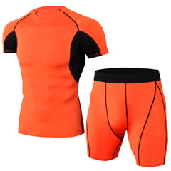 Men's PRO Tight fitness training suit Stretch quick dry suit Short sleeve + Short12 colors