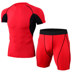 Men's PRO Tight fitness training suit Stretch quick dry suit Short sleeve + Short12 colors