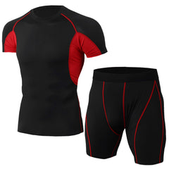 Men's PRO Tight fitness training suit Stretch quick dry suit Short sleeve + Short12 colors
