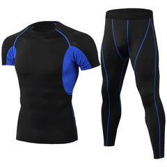 Men's PRO Tight fitness training suit Stretch quick dry suit Short sleeve + trousers 12 colors