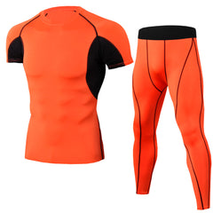 Men's PRO Tight fitness training suit Stretch quick dry suit Short sleeve + trousers 12 colors