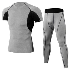 Men's PRO Tight fitness training suit Stretch quick dry suit Short sleeve + trousers 12 colors