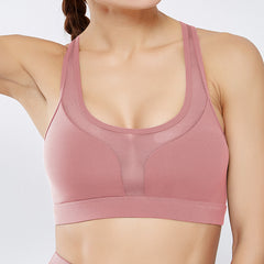 New back pocket sports bra shockproof horizontal mesh sports bra yoga wear