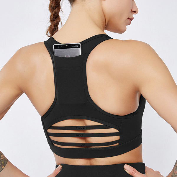 New back pocket sports bra shockproof horizontal mesh sports bra yoga wear