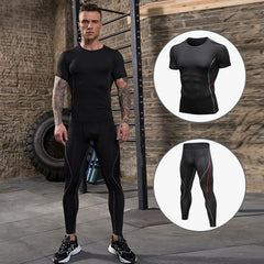 Tight training suit Sports Quick Dry Suit Short sleeve + Trousers 91204+91302 3 colors