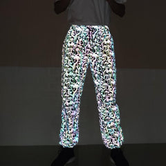 Cartoon mushroom print color reflective pants Men and women's hip hop pants
