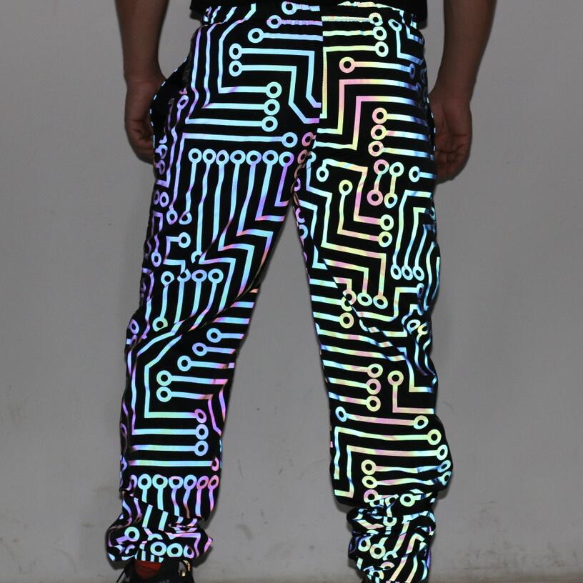 Cartoon mushroom print color reflective pants Men and women's hip hop pants