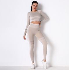 Seamless knit tight exercise running fitness yoga suit breathable long sleeve yoga suit