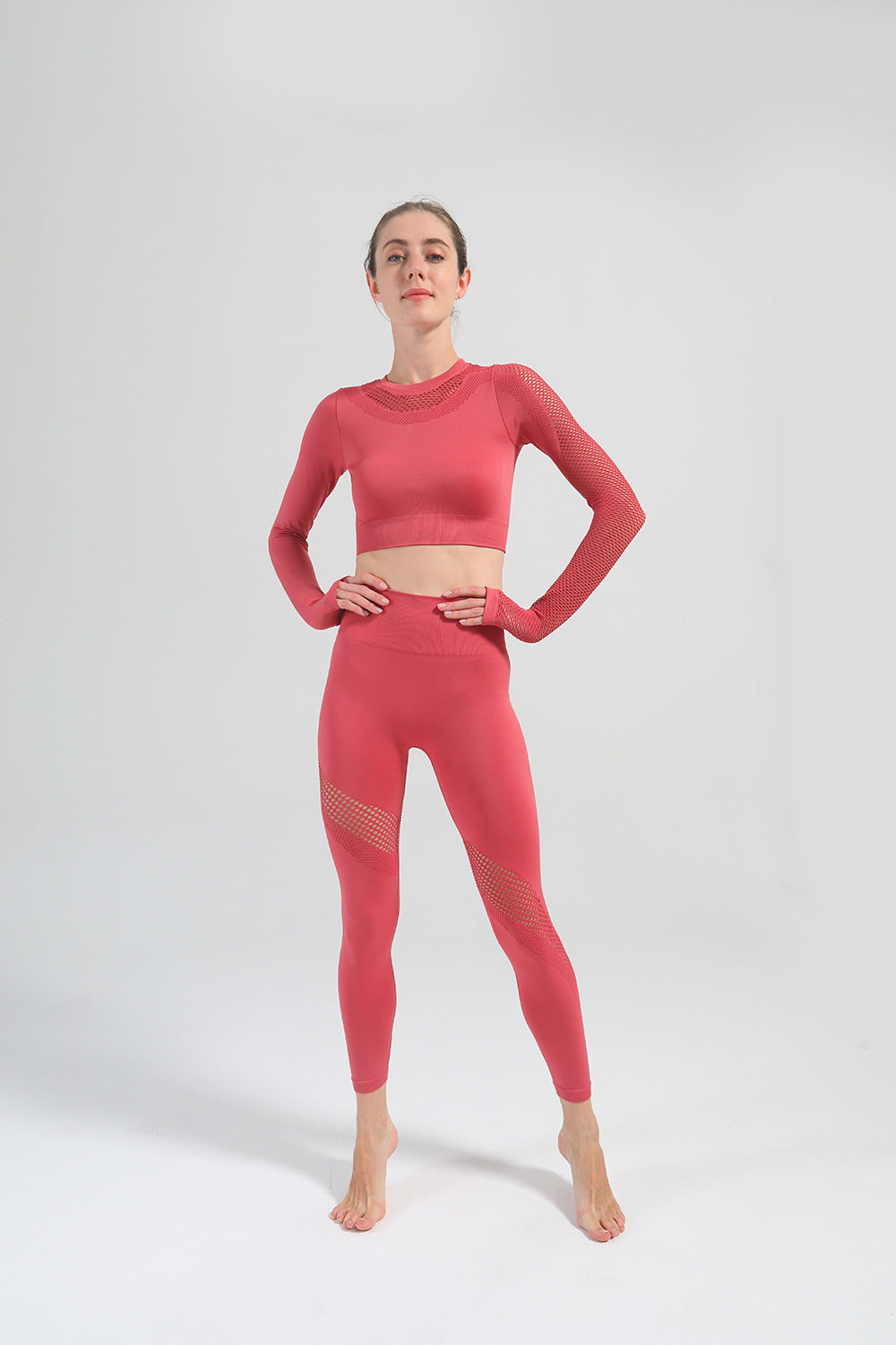 Hollow mesh stretch yoga suit high waist sexy peach-butt pantsuit
