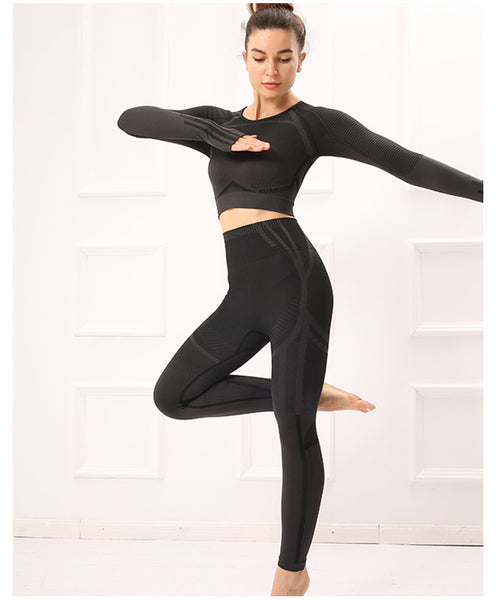 New belly button yoga beauty back long sleeve high waist stretch pants sports fitness suit