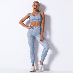 Printed Yoga Bra Set Moisture Absorption Running Sexy Sports Fitness Pants
