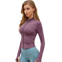 Zippered long-sleeved sports coat quick-drying slimming yoga suit, running fitness sports top for women