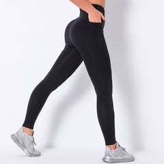 New pure color sexy high waist hip pocket yoga pants  fitness pants 4colors