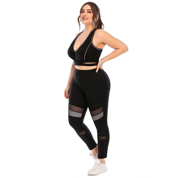 Plus size yoga wear skinny Barbie pants sports bra with pocket