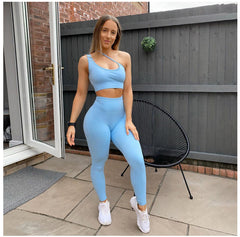 Slant-shouldered pants yoga suit Shock-proof running suit 3 colors