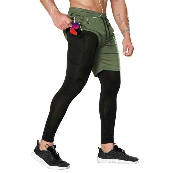 Men's quick dry pants Casual sports pants false two pants earphone cable 4 colors D13050