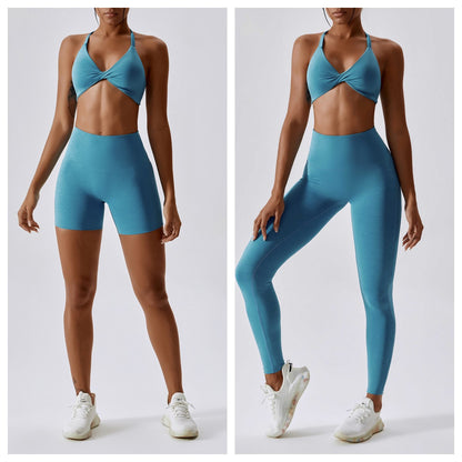 Sexy quick dry nude feeling sportswear cycling running fitness suit set 3 colors