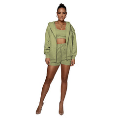 Solid color Cardigan Hooded shorts women's velvety long sleeve hoodie 2 sets of 6 colors
