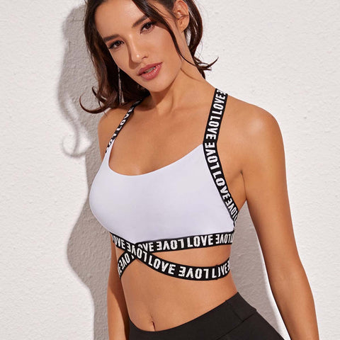 Letter strap Yoga bra fitness running gather sports bra women