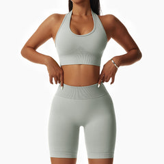 Tight butt lift, beautiful back hanging neck shorts Yoga suit set 7 colors