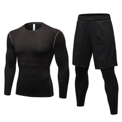 Tight-fitting long sleeve fake two pants Quick dry wicking 2 sets 1019+7010 5 colors